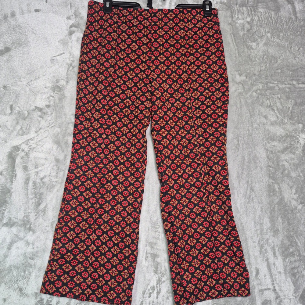 Maeve Anthropologie The Margot Floral Kick Flare Pants Red Orange Black Large